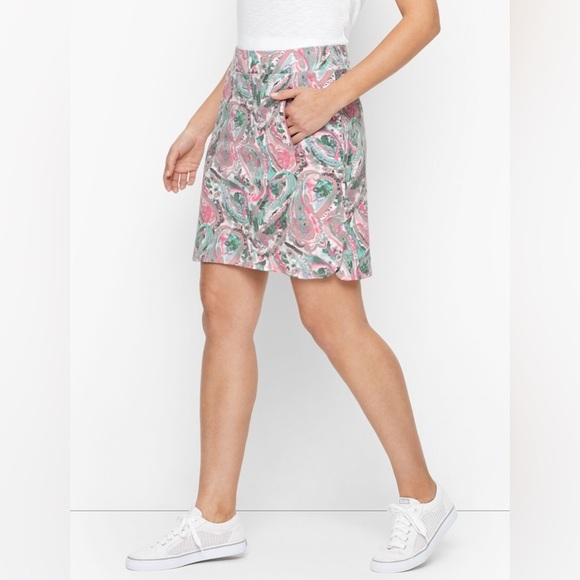 Talbots • EVERYDAY STRETCH SKORT - WATERCOLOR PAISLEY Pink Mint Green - Picture 1 of 6